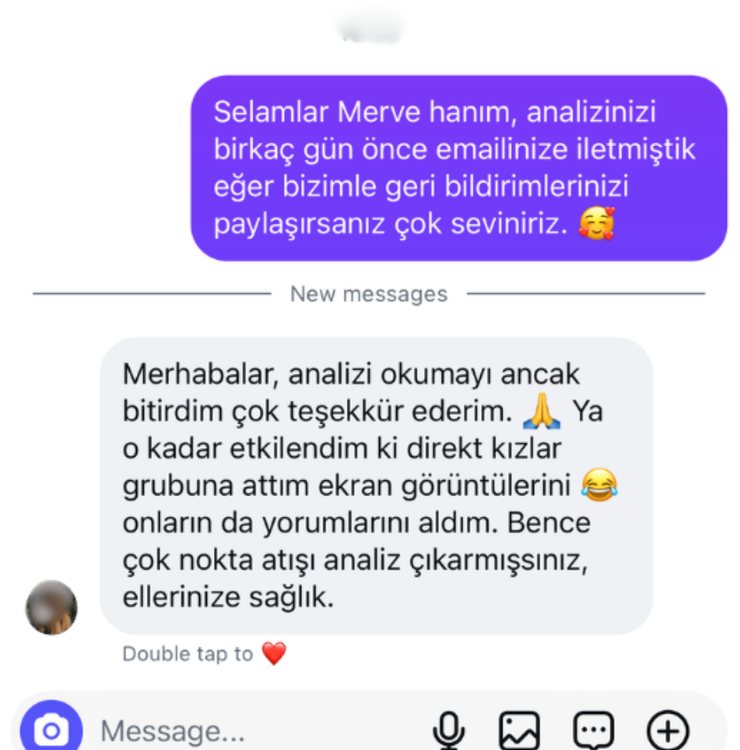 Instagram mesajı: analizi arkadaş grubuyla paylaştığını anlatan mesaj